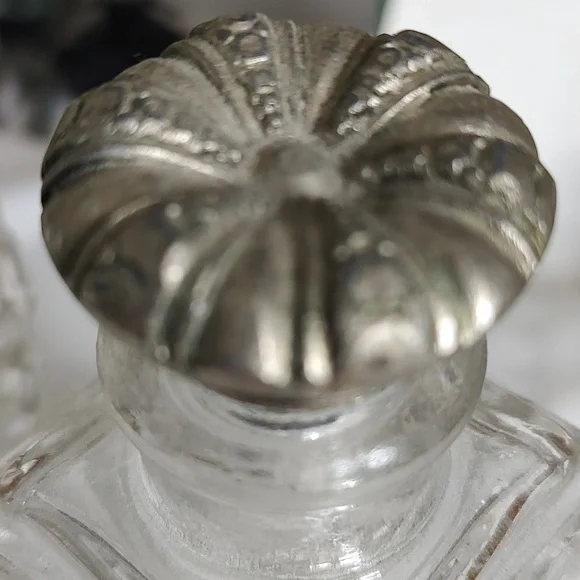 Vintage Glass Bottles with Silver Tops - Picture 3 of 7